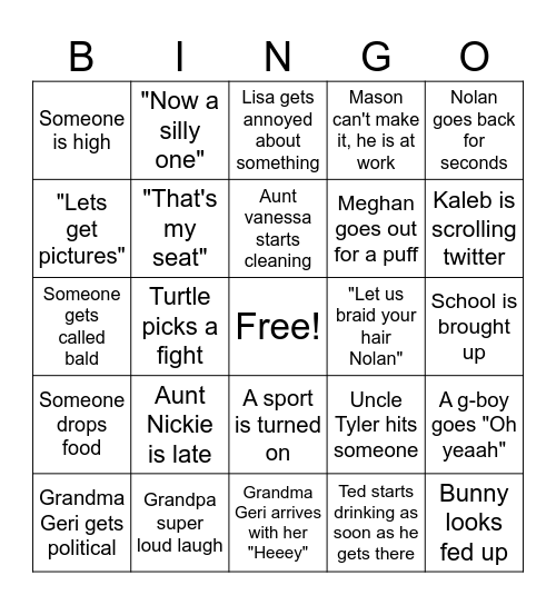 Gaskill Event Bingo Card