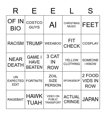 REELS Bingo Card