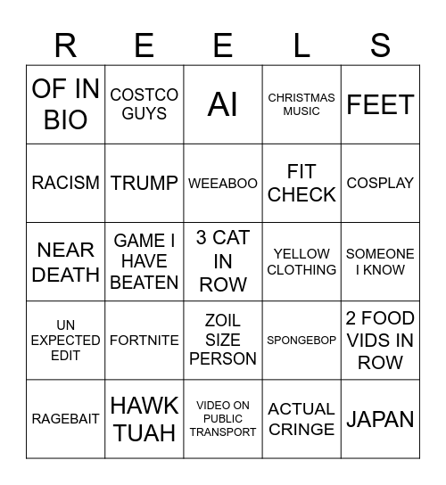 REELS Bingo Card