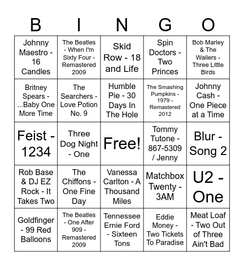 And a 1 and a 2 Bingo Card