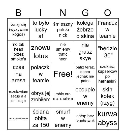 Valorant Bingo Card