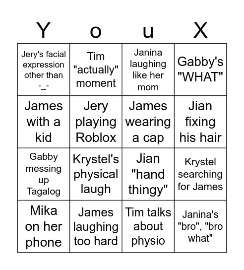 YouthX Bingo Card