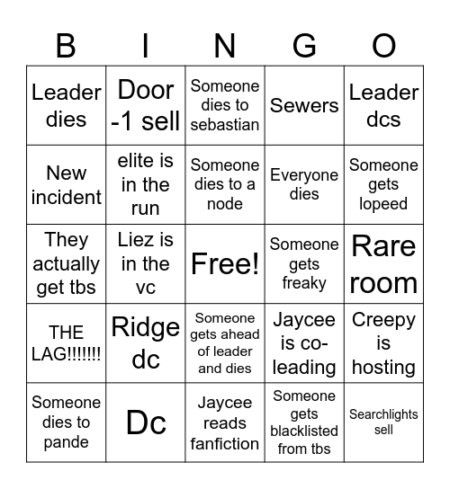 tbs run Bingo Card