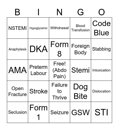 ER Bingo Card