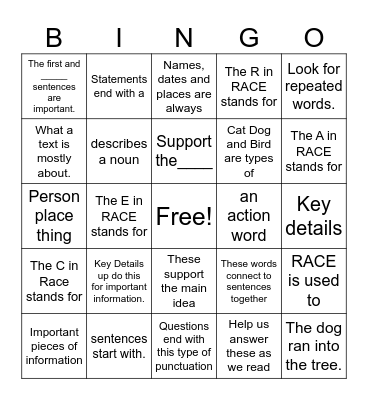 Key Details Bingo Card