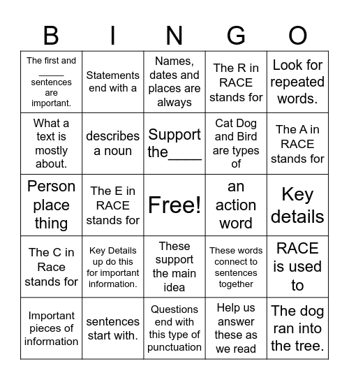 Key Details Bingo Card