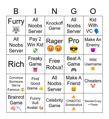 Roblox Bingo Card