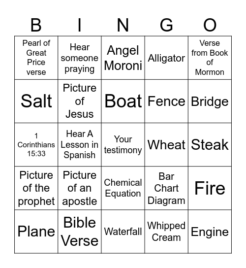 Youth Fireside Bingo Card