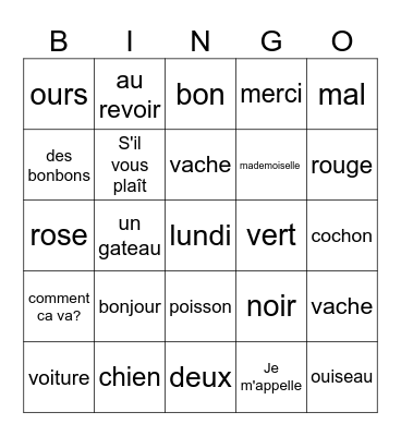 French Bingo Card