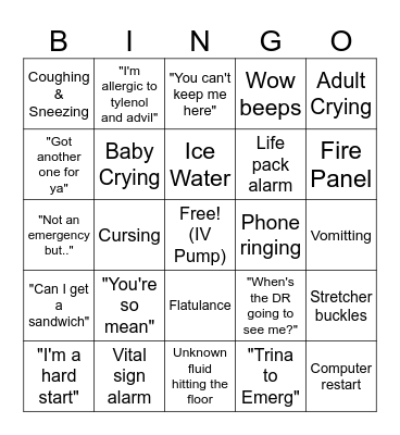 ER Sounds Bingo Card