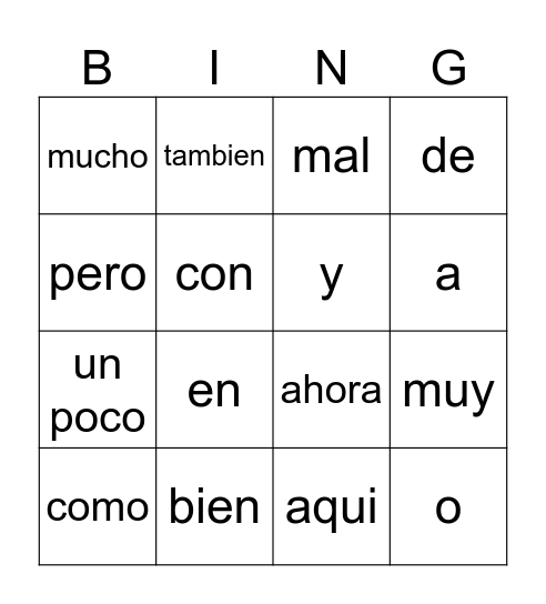 useful words Bingo Card