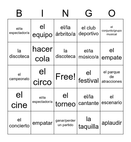 Las diversiones Bingo Card