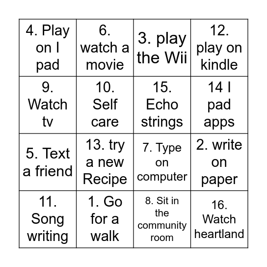 things to do at my apartment Bingo Card