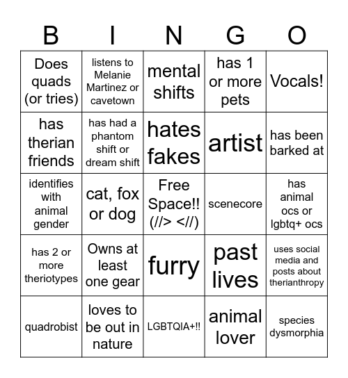 Therian Bingo! Bingo Card