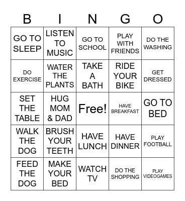 ROUTINES Bingo Card