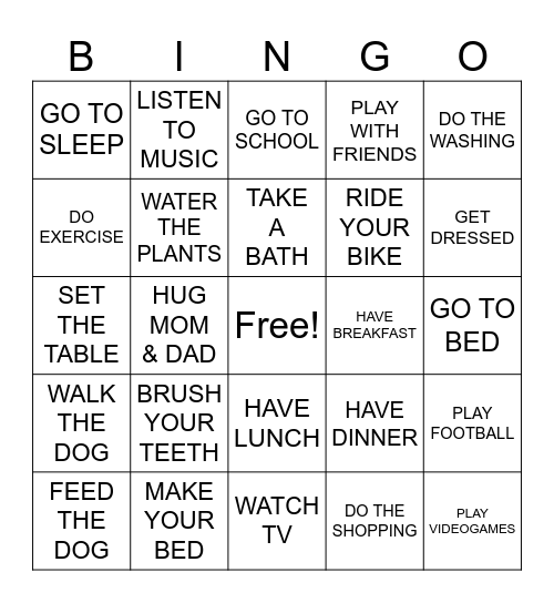 ROUTINES Bingo Card