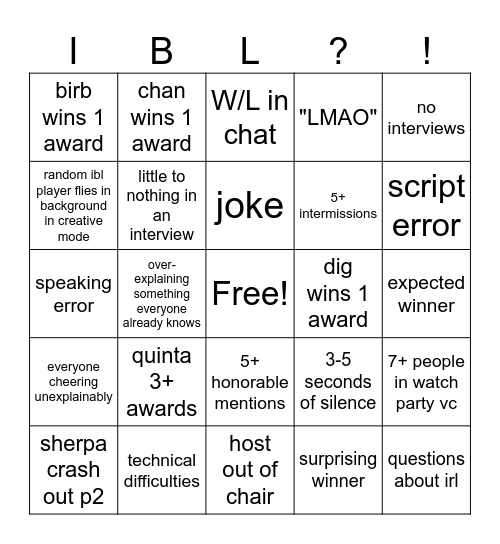 ibl bingo frfr Bingo Card