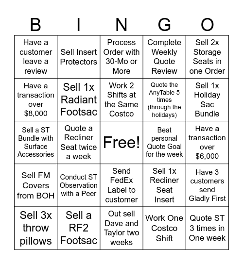Holiday Bingo Card