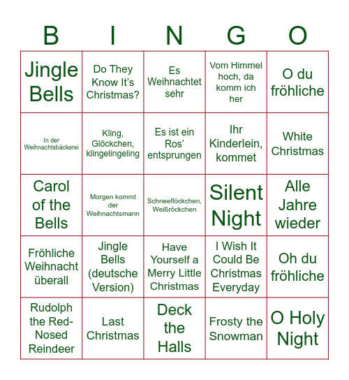 Die Fritze - Weihnachtslied Bingo Card