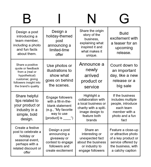 Social Media Bingo Card