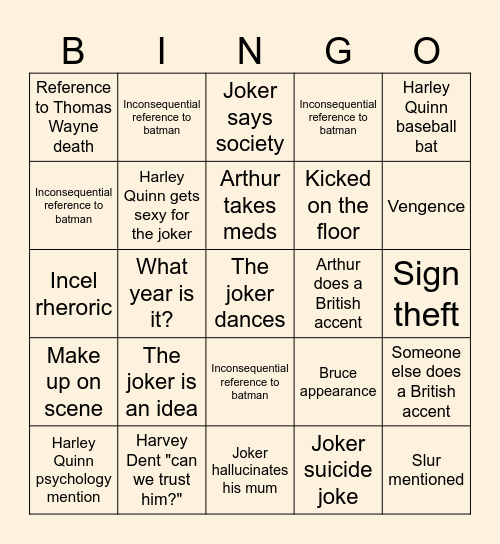 Joker 2, Attack of the Jokes Bingo Card