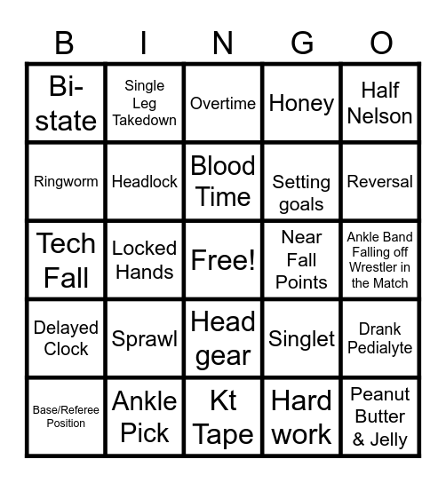 Wrestling Bingo Card