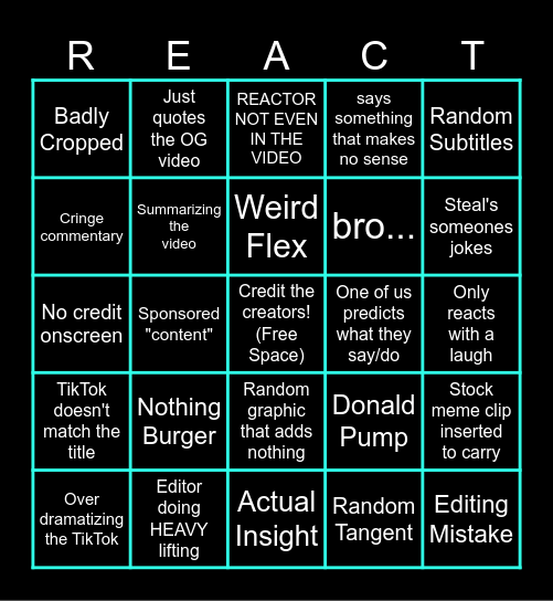 Bad Reactor Bingo Card