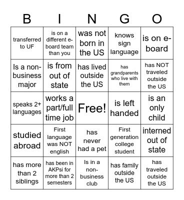 Find a brother who.. Bingo Card