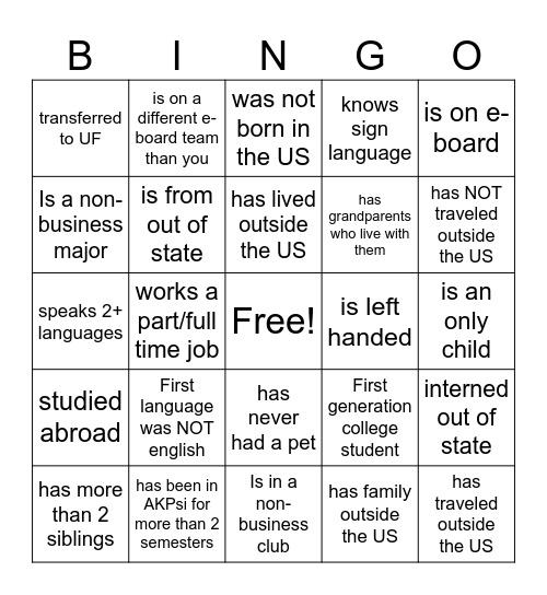 Find a brother who.. Bingo Card