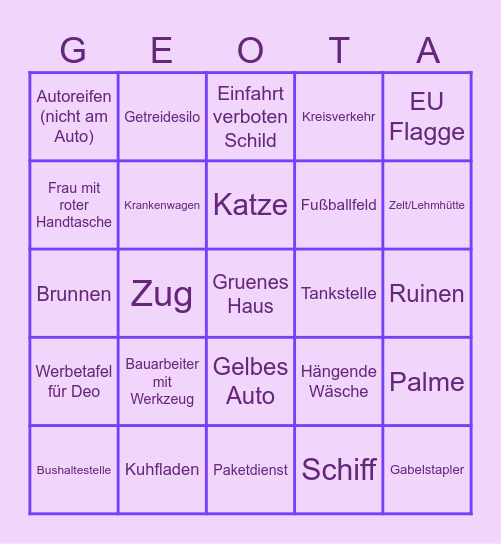 Geotastic Bingo Card