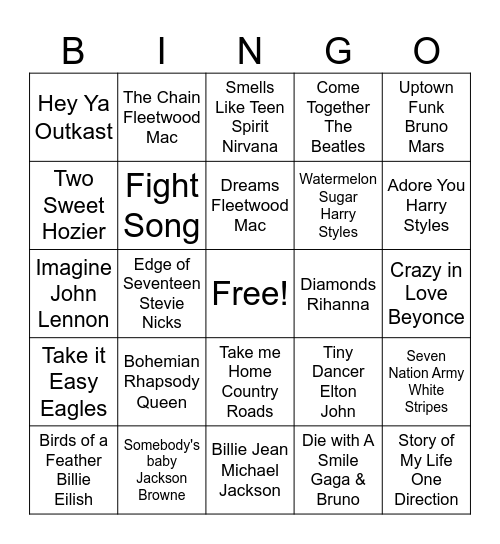 Music Bingo Card