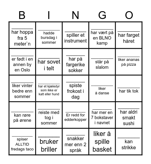 BLI KJENT 8.TRINN Bingo Card