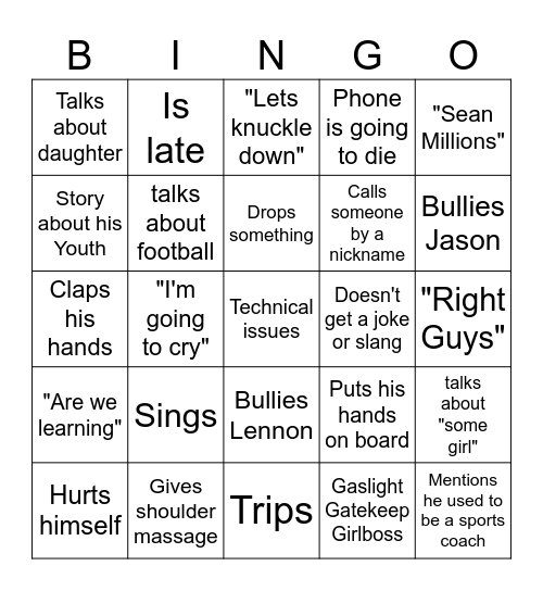 Sean Bingo Card