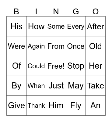 Sight Words 1 Bingo Card