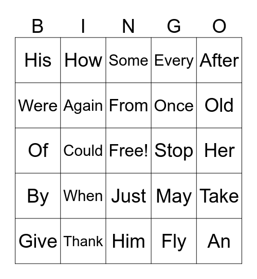 Sight Words 1 Bingo Card