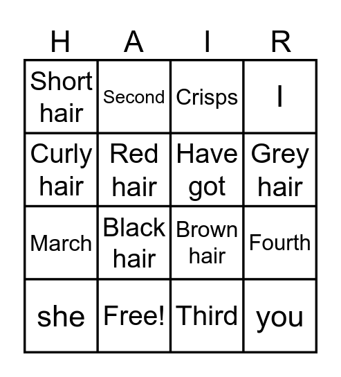 HAIR Bingo Card