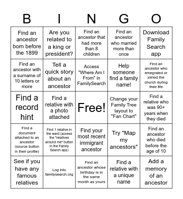 Temple & Family History BINGO! Bingo Card