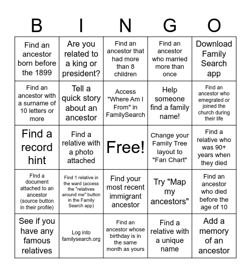 Temple & Family History BINGO! Bingo Card