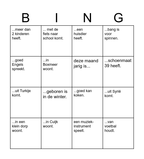 Zoek iemand die... Bingo Card