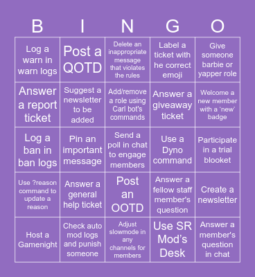 Trial Moderator Bingo Card