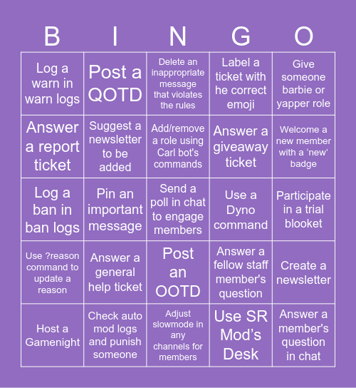 Trial Moderator Bingo Card