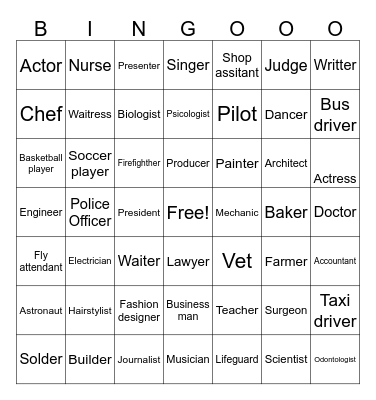 Professions and trades Bingo Card