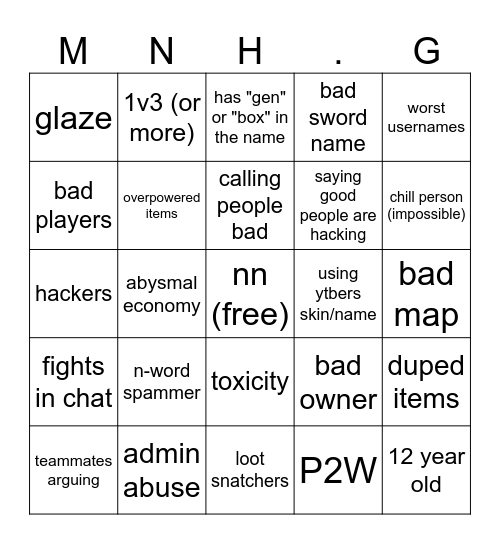 minehut.gg bingo Card