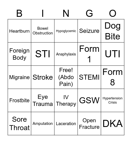 Emergency Bingo! Bingo Card