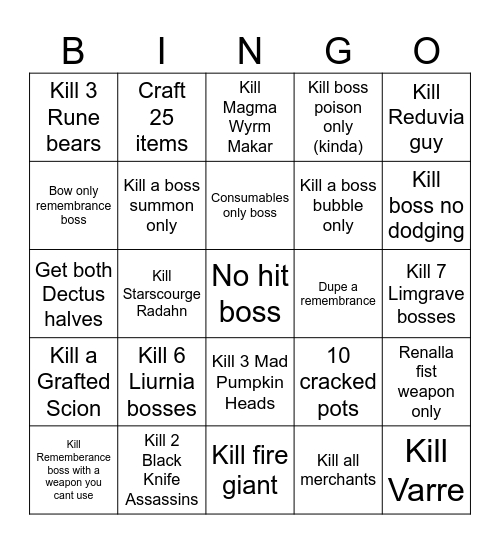 Elden ring bingo 1 (560) Bingo Card