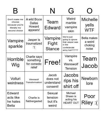 Twilight ECLIPSE Bingo Card