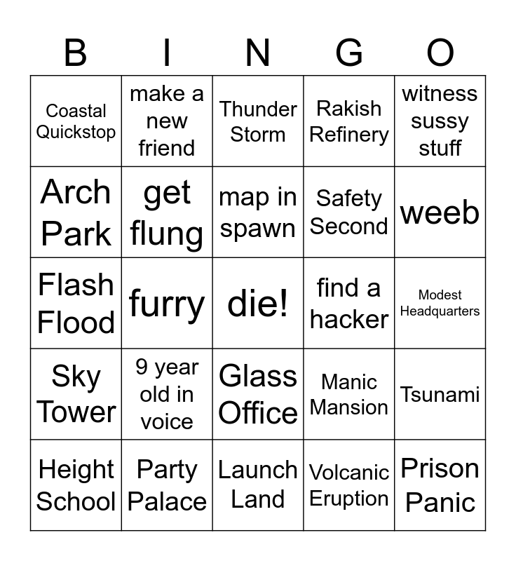 NATURAL DISASTER SURVIVAL Bingo Card