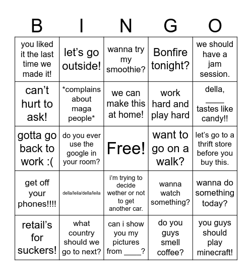 Andrewisms Bingo Card