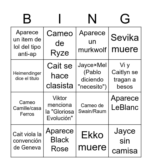 Arcane Bingo Card