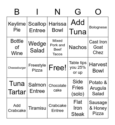 TK BINGO starts @ 5:30 when Layne gets here, write down table number next to item crossed off Bingo Card